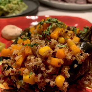 Roasted Poblano Chilis Stuffed With Quinoa and Squash