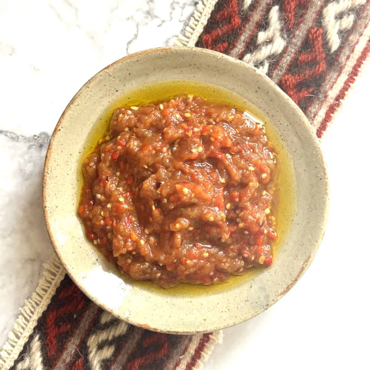 Overhead shot of the eggplant caviar.