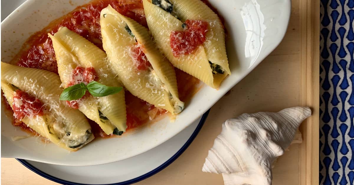 Stuffed shells on a plate.