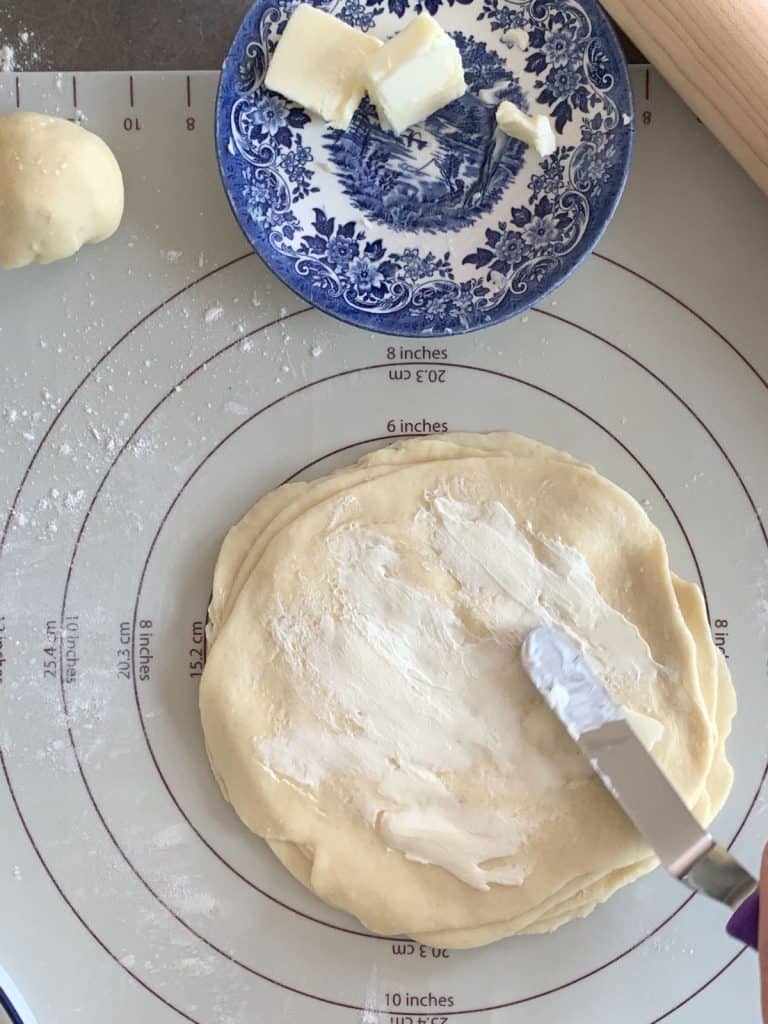 Armenian gata making the dough.