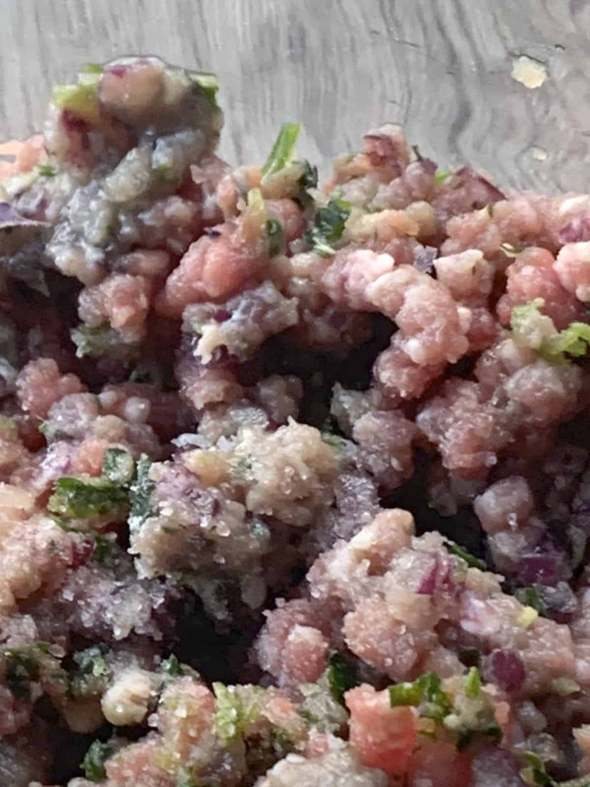 Ground meat mixture.