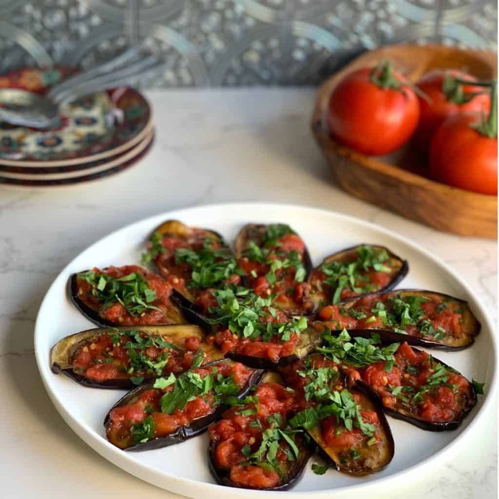 Pan Fried Eggplant with Tomato Confit.