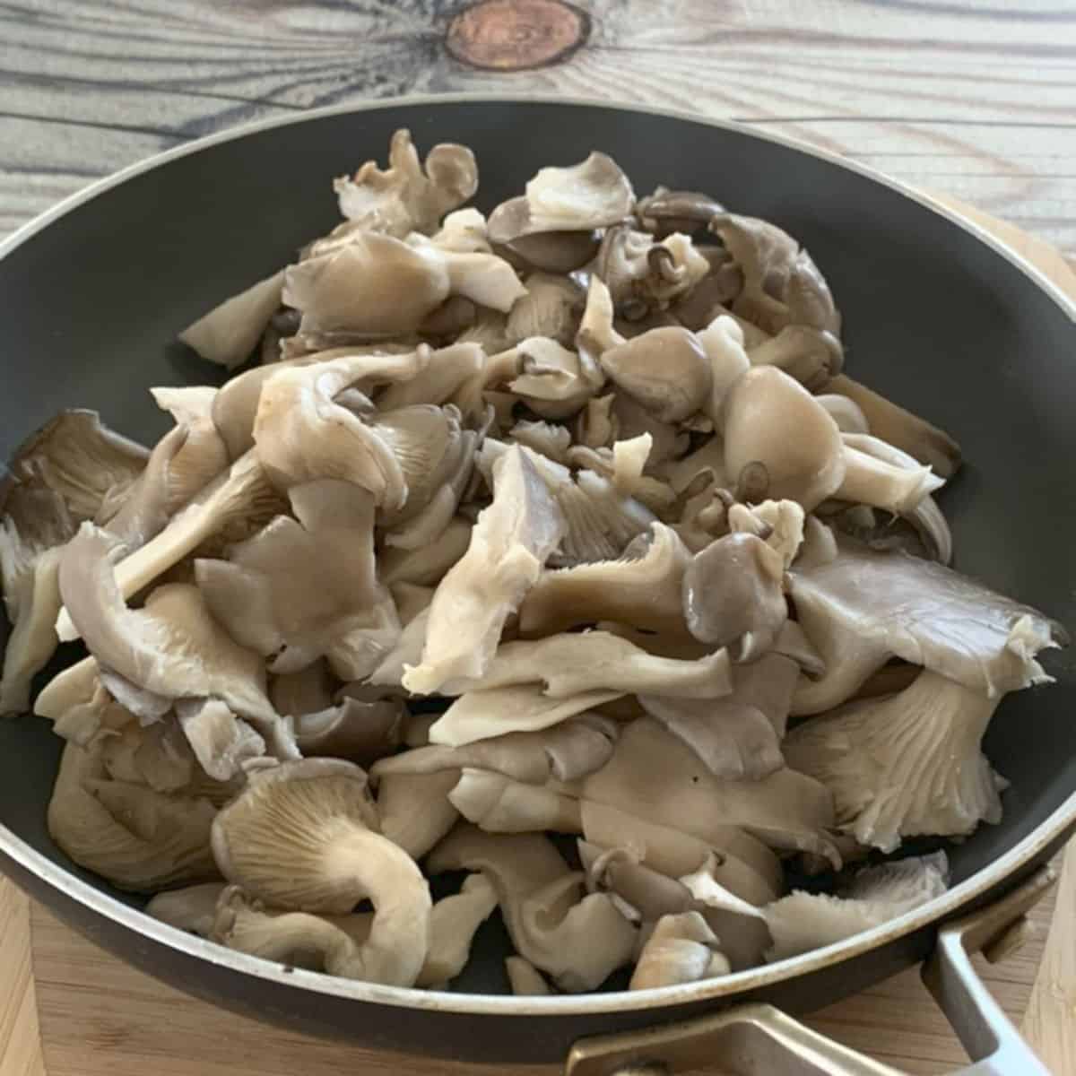 Oyster Mushrooms in a sauté pan.
