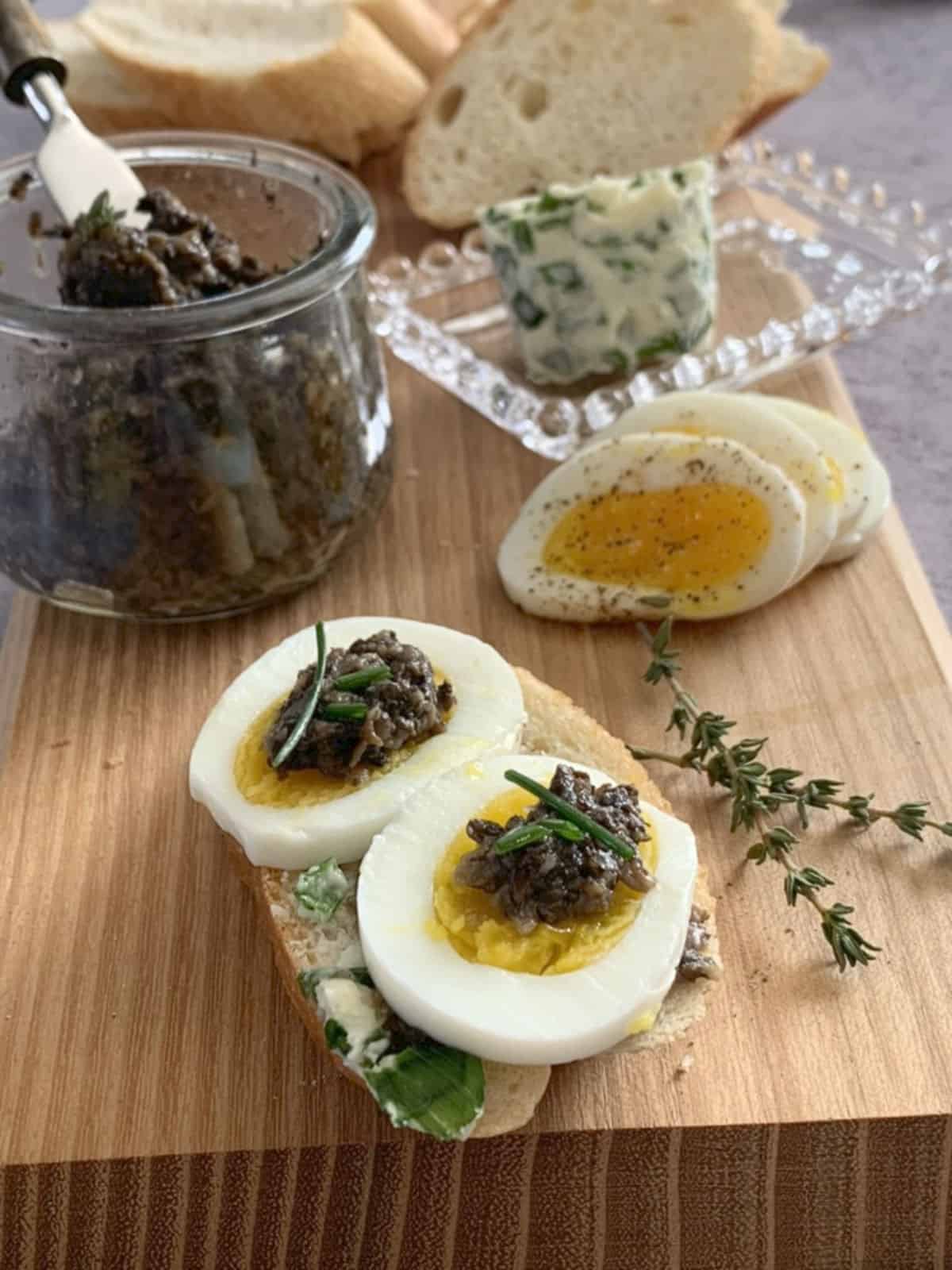 Mushroom Pate with eggs and compound butter. 