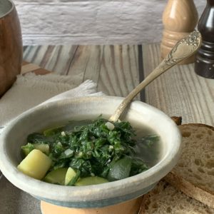 Nettle soup in a bowl.