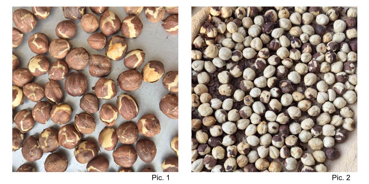 Toasting the hazelnuts.