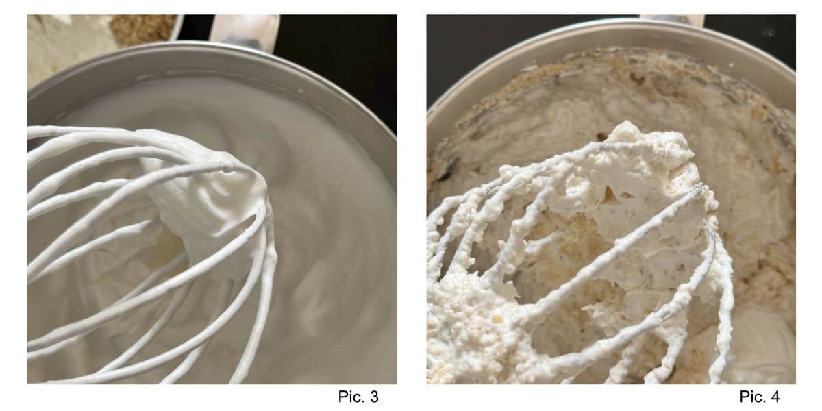 Making dacquoise batter with egg whites and hazelnuts.