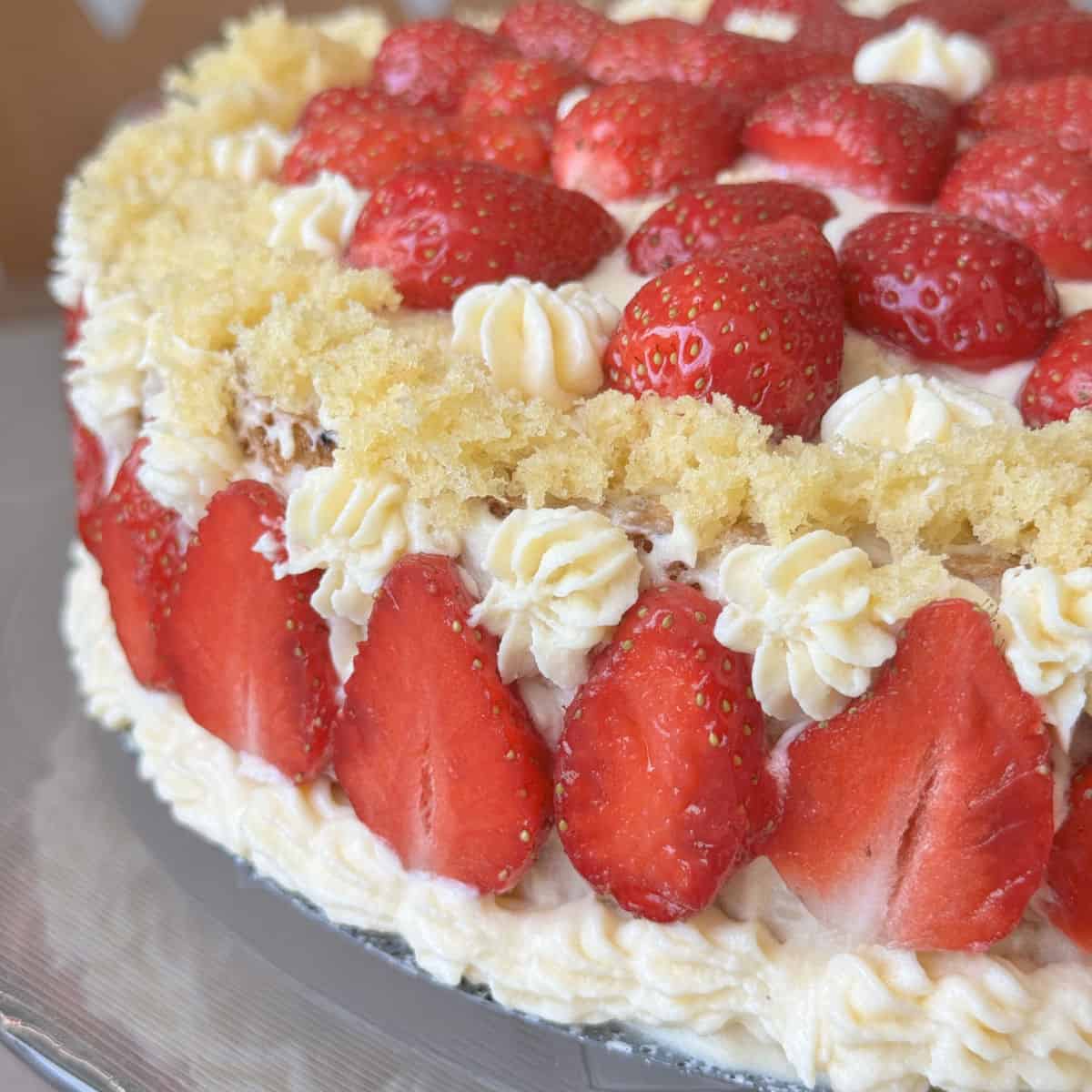 Side view of the strawberry cake.