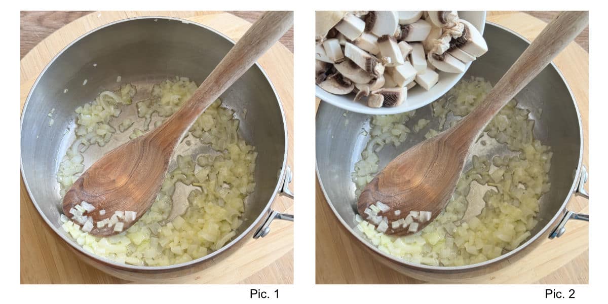 Process shots of making pear barley risotto.