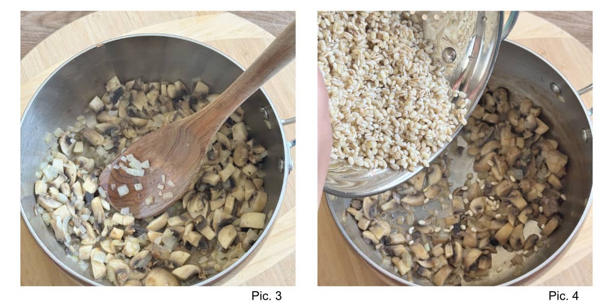 Process shots of making pear barley risotto.