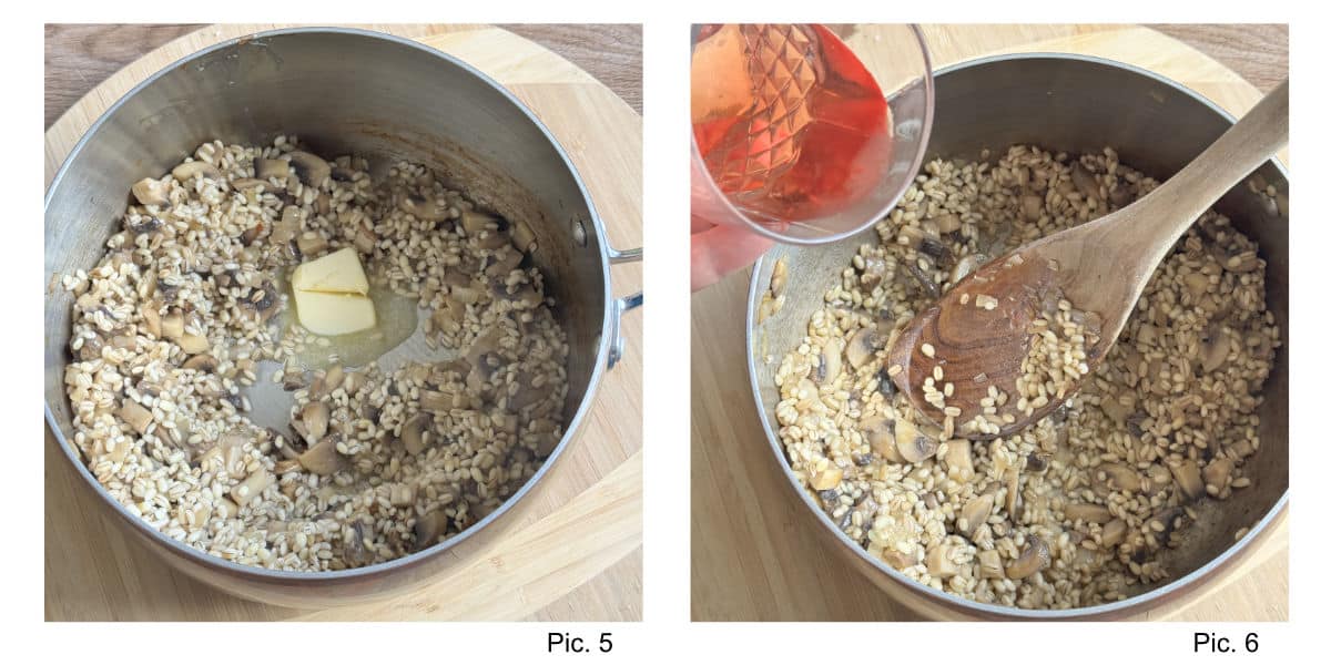 Process shots of making pear barley risotto.