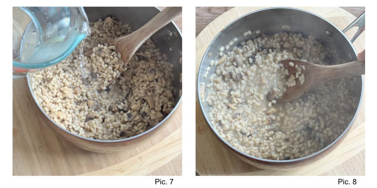 Process shots of making pear barley risotto.