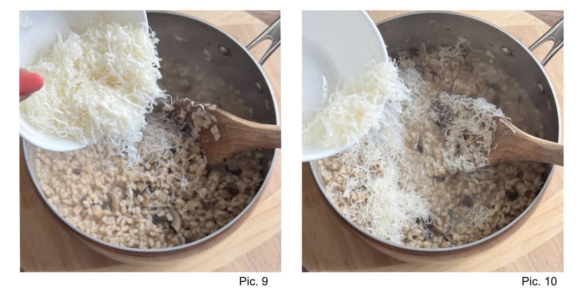Process shots of making pear barley risotto.