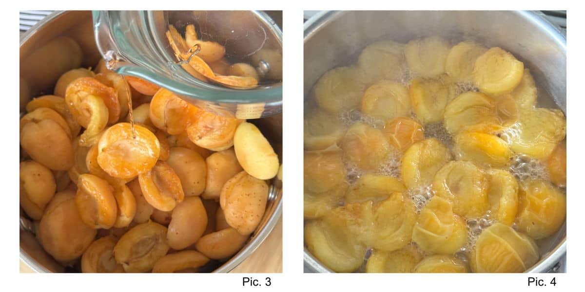 Cooking the apricots in a heavy bottom pan.